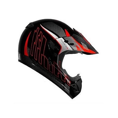 CAPACETE SUPER MOTARD GRAVITY 58 PRETO COM VERMELHO