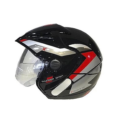 CAPACETE THUNDER OPEN FORCE X 58 PRETO COM VERMELHO