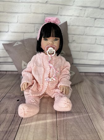 Bebê Reborn Clarinha com Cabelo Preto com Corpo de Vinil Siliconado Super Macio - Que Sonho de Neném