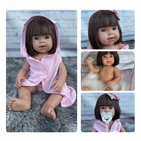 Bebê Reborn Realista Castanho Real 100% Silicone + 19 Itens