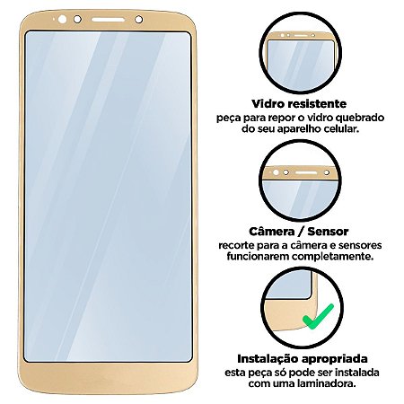 Vidro E5 - G6 Play - Dourado Compatível com Motorola