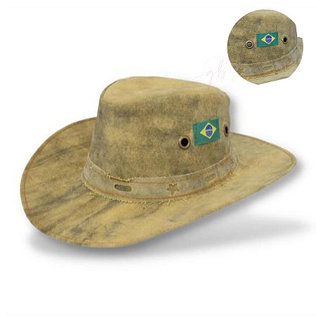Chapéu Caçador De Lona Camping Com Bandeira do Brasil