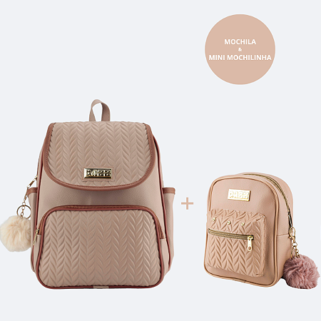 Kit Mochila Feminina Pequena Média + Mini Mochilinha Estilosa Para Carregar Celular Carteira Brinquedo