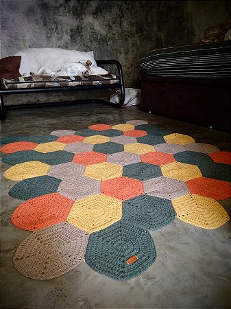 Tapete Hexágonos de Crochê