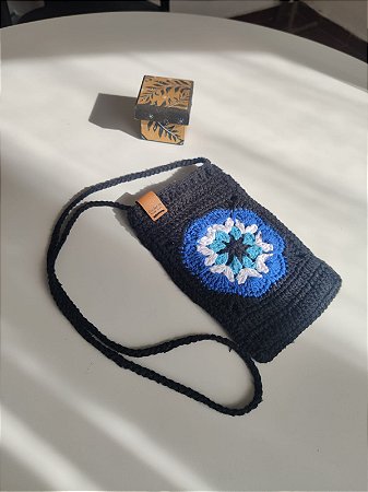 Bolsa Tiracolo de Crochê - Flor Africana Olho Grego