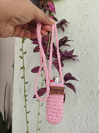 Porta isqueiro de Crochê -Rosa Claro