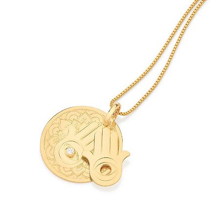 Pingente medalha mão de Fátima