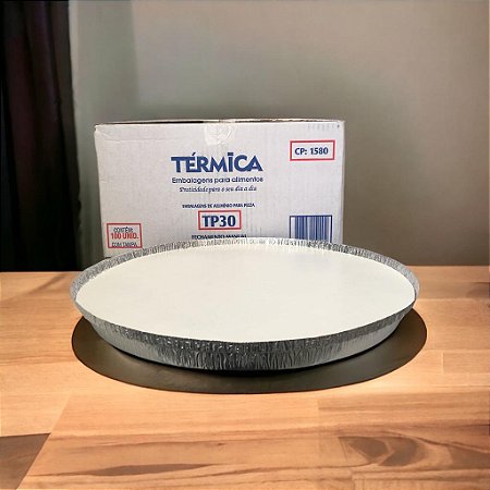 Forma de Alumínio Descartável Para Pizza TP30 Fechamento Manual Caixa Com 100 Formas Termica