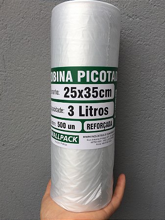 Bobina Plástica Picotada 25x35cm 3L Rolo Com 500 Sacos Reforçada Wallpack