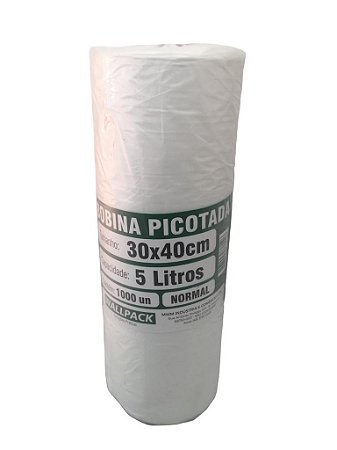 Bobina Plástica Picotada 30x40cm 5L Rolo com 1000 Sacos Normal Wallpack