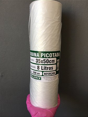 Bobina Plástica Picotada 35x50cm 8L Rolo com 500 Sacos Reforçada Wallpack