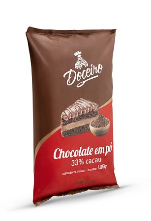 Chocolate em Pó 33% Cacau Pacote Com 1,005KG Doceiro