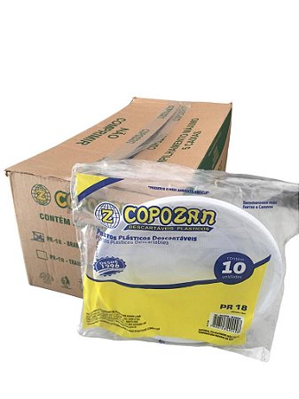 Prato Plastico Raso Pr18cm Branco Caixa Com 500 Pratos Copozan