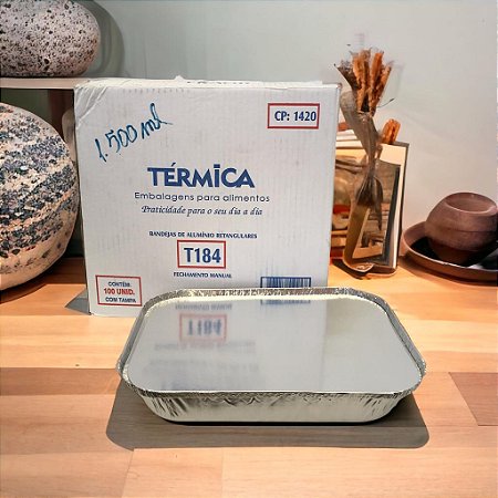 Bandeja de Alumínio Retangular T184 1500ml com Tampa Caixa com 100unid Térmica