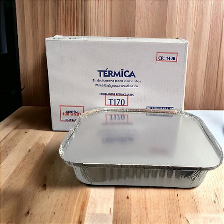 Bandeja De Alumínio Retangular T170 1150ml Com Tampa Caixa Com 100 Unidades Termica