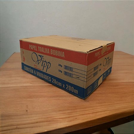 Papel Toalha Bobina 20cm x 200m Caixa com 6 Rolos 32Gramas Vipp (caixa cor vermelha,parda e azul)