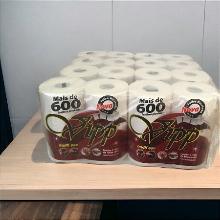 Papel Toalha Multiuso Fardo com 8Pacotes de 2Rolos com 100Metros Multiuso Picotado Vipp