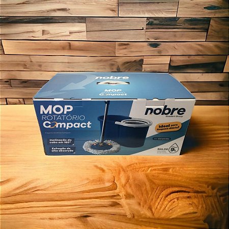 Conjunto Mop Rotatório Balde 9 litros Com Cesto Plástico, 1 Refil Rotary Mop Azul Petróleo Nobre