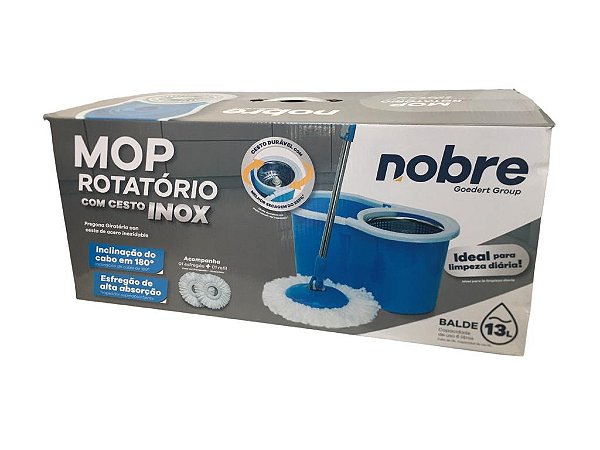 Conjunto Mop Rotatório Balde 13 Litros Com Cesto Inox E 2 Refis Nobre