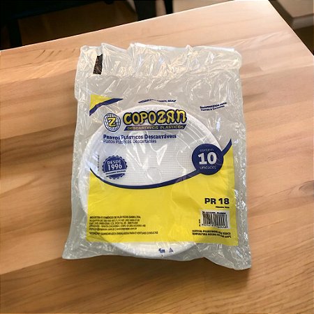 Prato Plastico Raso Pr18 Branco Pacote Com 10 Pratos