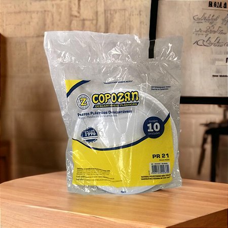 Prato Plástico Raso Pr21cm Branco  Pacote Com 10 Pratos Copozan