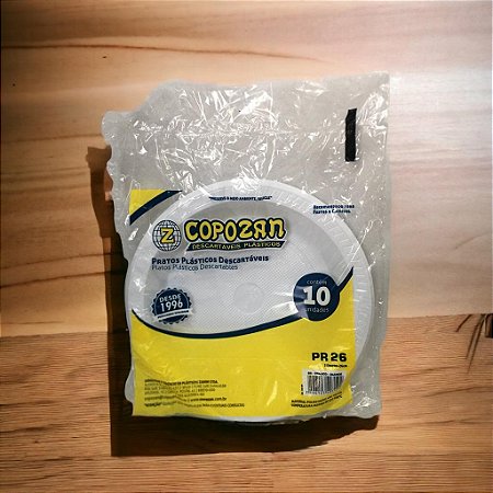 Prato Plástico Raso Branco Pr26cm Branco Pacote Com 10 Pratos Copozan