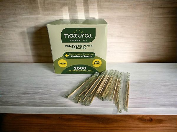 Palito Dental De Bambu Embalado Individualmente Um A Um Caixa Com 2.000 Palitos Sem Sabor Natural