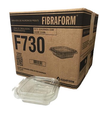 Pote Quadrado F730 Transparente Com Lacre 250ml 13x13x3,4cm Pet Caixa 100un Fibraform