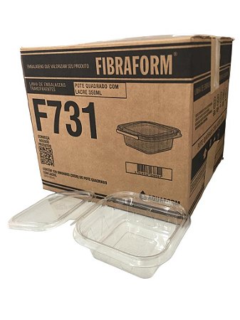 Pote Quadrado F731 Transparente Com Lacre 350ml 14,5x13,5x4,8cm Pet Caixa 100un Fibraform