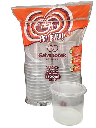 Kit Pote E Tampa G315sf 1.500ml Com 20potes Redondo Freezer E Microondas Galvanotek