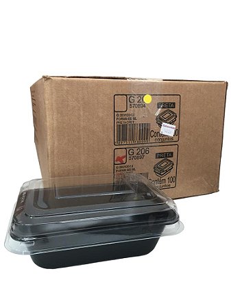 Bandeja Forma Forneavel Base Preta Tampa Incolor G206 500ml Cpet Caixa Com 100cj Galvanoteck