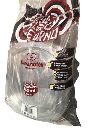 Bandeja Forma Forneável 3 Divisórias 850ml G231 Preto Cpet Kit Com 10 Conjuntos Galvanoteck