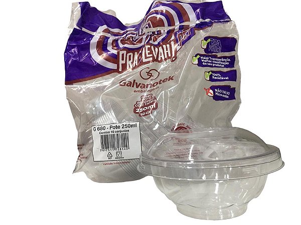 Pote Multiuso Saladeira Cristal Redondo  Para Doce E Salgado 250ml G680 Kit Com 10 Cj Galvanotek