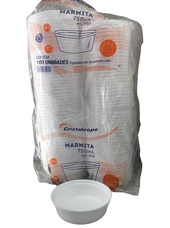 Marmiteiro Marmitex Marmita De Isopor Redonda Eps Mc 750ml Fardo Com100unid Cristalcopo