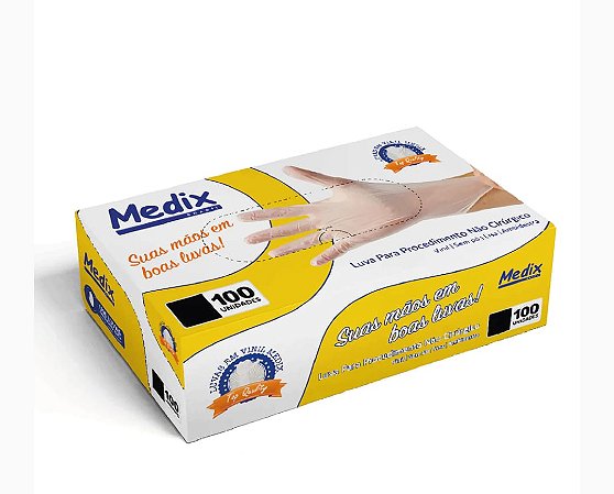 Luva Para Procedimento Vinil Sem Po Tamanho M Caixa Com 100luvas Medix