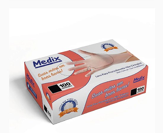 Luva Para Procedimento Vinil Com Po Tamanho M Caixa Com 100luvas Medix
