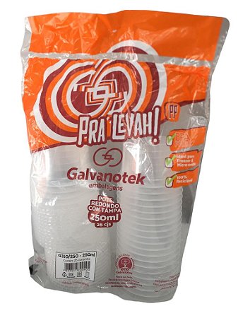 Kit Pote E Tampa G310 250ml Pra Levah Com 25cj Freezer E Microondas Galvanotek