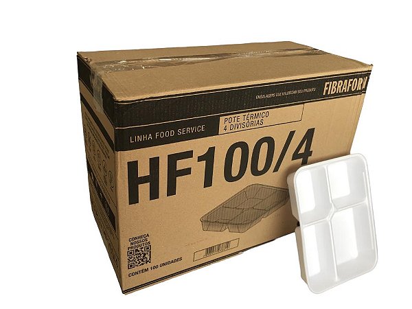 Base Marmiteira 4 Divisórias Eps Hf100/4 1.100ml Caixa Com 100 Unidades Sem Tampa Fibraform
