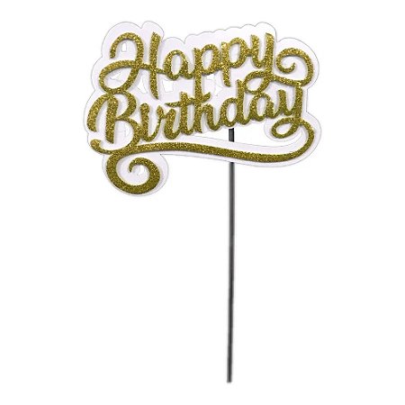 Topper De Bolo Glitter - Happy Birthday