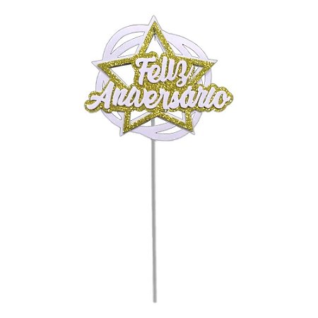Topo De Bolo Glitter - Feliz Aniversário