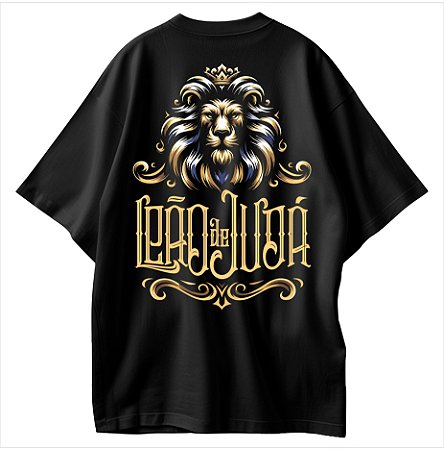 Leão de Judá Camiseta Cristã Oversized Preta Evangelho