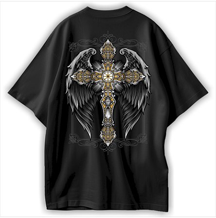 Cruz Blessed Arcanjo Camiseta Cristã Oversized Jesus Anjo de Deus