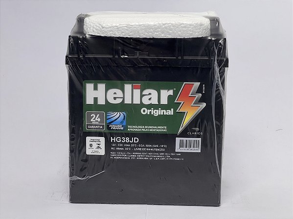 Bateria Heliar 38ah para carro - HG38JD