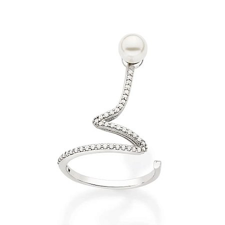 Anel folheado a ouro com zircônias e pérola