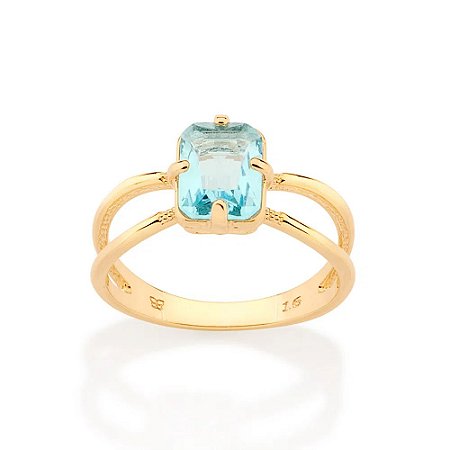 Anel solitário folheado a ouro com cristal