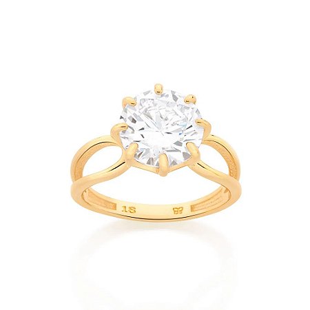 Anel solitário folheado a ouro