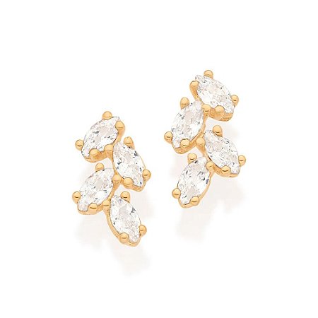 Brinco folheado a ouro com zircônias navetes