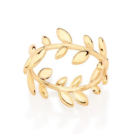 Anel folhas folheado a ouro