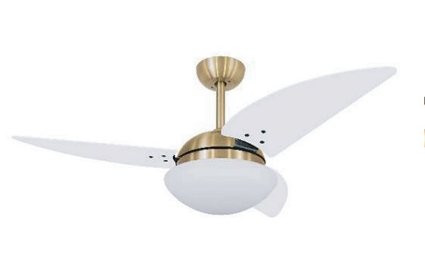 VENTILADOR TRÊS PÁS EM ACABAMENTO MDF LAQUEADO ESTRUTURA OURO