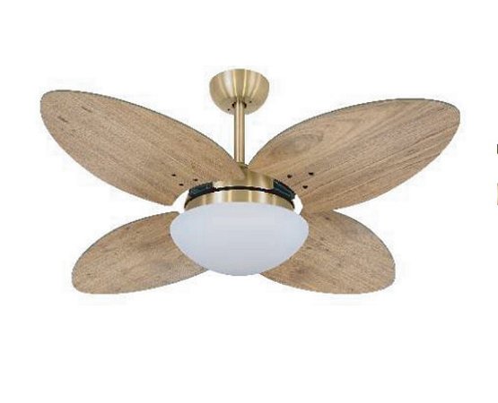VENTILADOR QUATRO PÁS EM ACABAMENTO FREIJÓ OU IMBUIA ESTRUTURA OURO